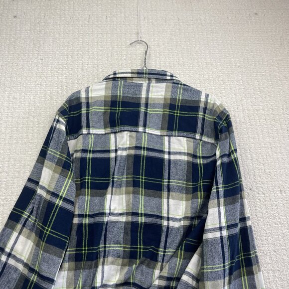 URBAN VINTAGE Snap Button Up Flannel Plaid Shirt Men SZ XXL Neon Green / Blue - Picture 14 of 14